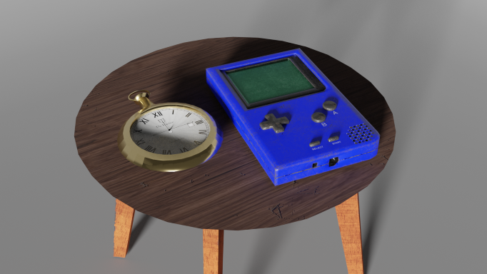 Rendering of the table, watch, and gameboy